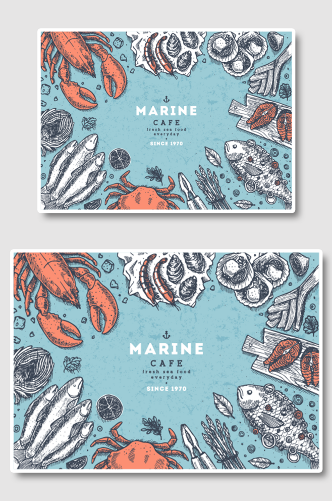 水产海鲜餐厅海报插画